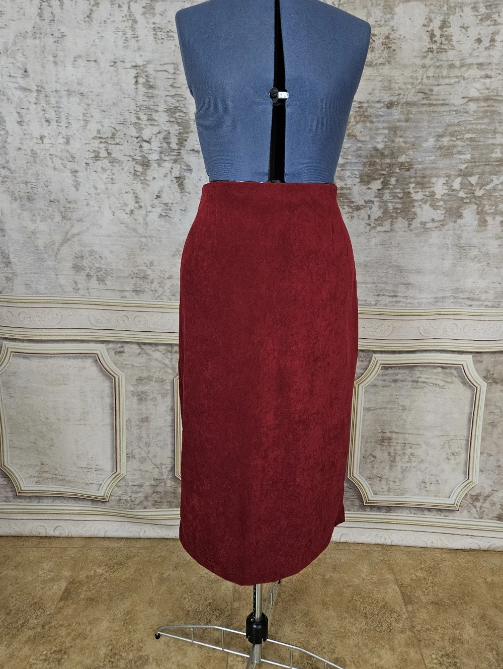 Vintage 1990s Burgundy Red Midi Pencil Skirt M 90s Briggs Whimsigoth